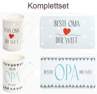 Komplettset für Oma und Opa: 2 Tassen und 2 Frühstücksbrettchen