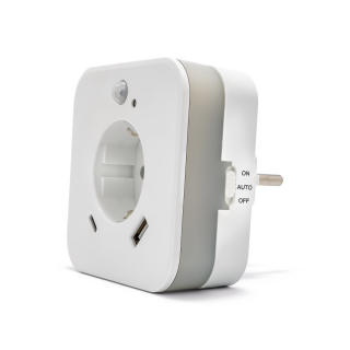 LED-Nachtlicht mit Bewegungsmelder, Dämmerungssensor, 2x USB (2.4A), integrierte Steckdose, USB-C, warmweiß, weiß– TÜV GS geprüft – für Flur, Schlafzimmer, Kinderzimmer