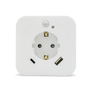 LED-Nachtlicht mit Bewegungsmelder, Dämmerungssensor, 2x USB (2.4A), integrierte Steckdose, USB-C, warmweiß, weiß– TÜV GS geprüft – für Flur, Schlafzimmer, Kinderzimmer