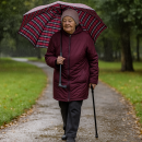 Stockschirm TWIN Regenschirm mit eingebautem Gehstock 2 Größen Karo rot-blau