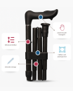 Popab faltbarer Gehstock aus Carbon mit anatomischem Handgriff – für die rechte Hand 80,5 - 90,5 cm