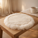 Lammfellauflage mit Baumwoll-Unterfütterung Rund – Ø ca. 36 cm, naturweiß
