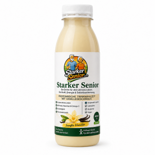 Starker Senior Trinkmahlzeit Sanfte Vanille – 400 ml | Proteinreiche vegane Trinkmahlzeit mit 36 g Eiweiß pro Flasche, Vitaminen, Mineralstoffen & Ballaststoffen | Laktosefrei, glutenfrei & trinkfertig
