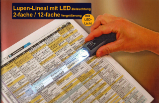 Lesestab Lupenlineal mit LED-Beleuchtung Vergrößerung 2x / 12x