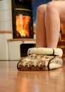 Schurwoll-Fußsack für Erwachsene Woll-Fußsack Fußwärmer Wolle wollweiß-natur/braun/schwarz gemustert
