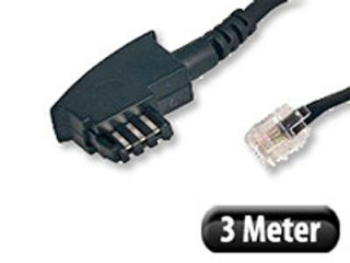 Wentronic Cavo TAE-F/RJ11 3 Metri - Collegamento Per Fax, Telefono, Modem A Presa TAE, Piatto, Nero